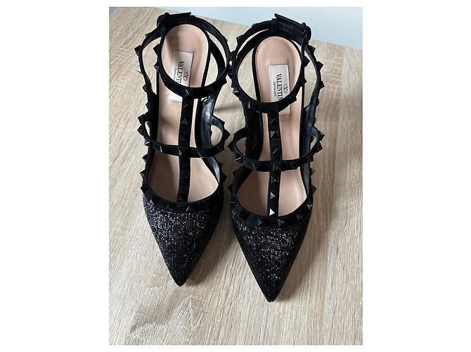 Décolleté Rockstud Valentino in Glitter Nero - vista 5