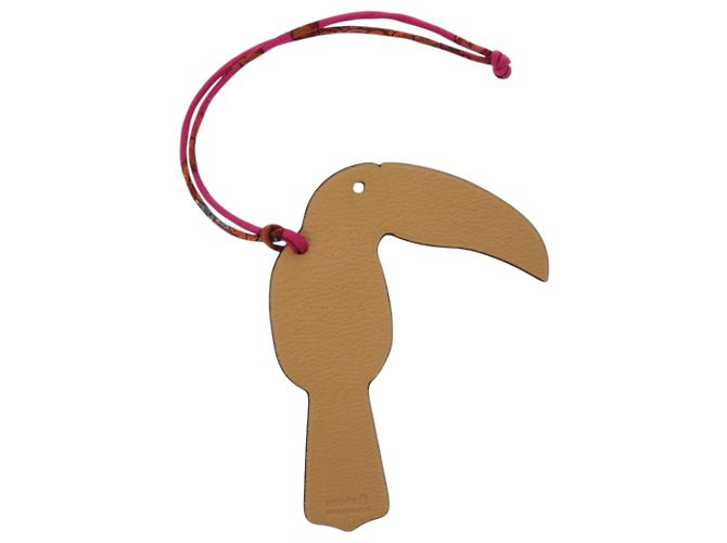 Chaveiro de couro Toucan Petit H da Hermès Vermelho Bege - vista 3