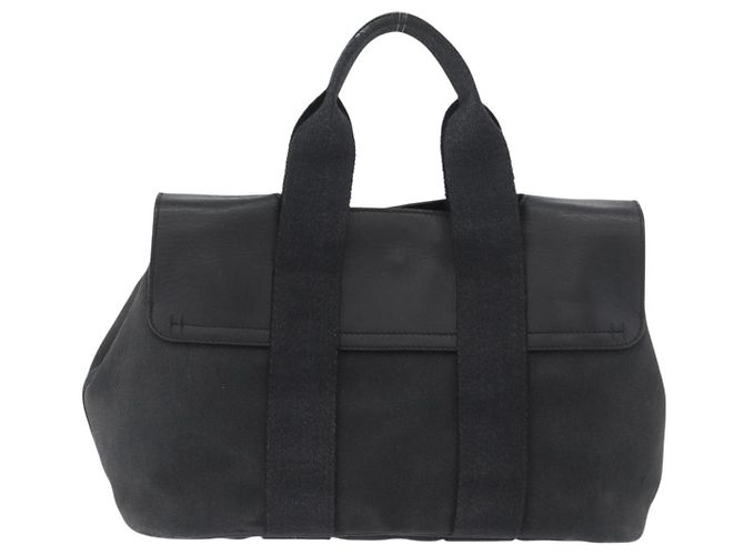 Hermès HERMES Valparaiso PM Borsa a Mano Tela Pelle Nera Argento Auth bs33821 Nero - vista 2