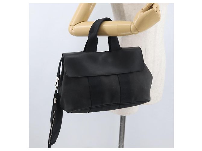 Hermès HERMES Valparaiso PM Borsa a Mano Tela Pelle Nera Argento Auth bs33821 Nero - vista 23