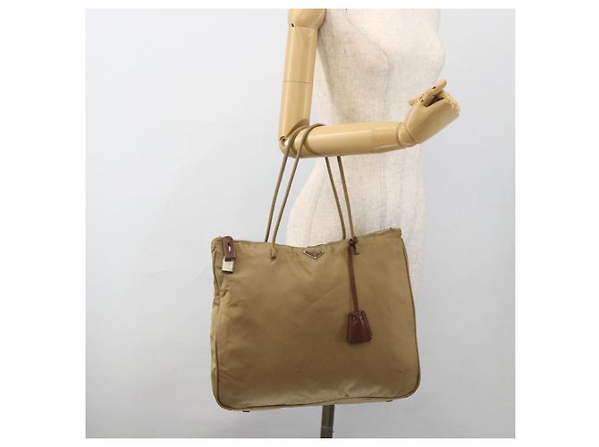 Borsa Tote PRADA Nylon Beige Argento Auth 173852 - vista 26