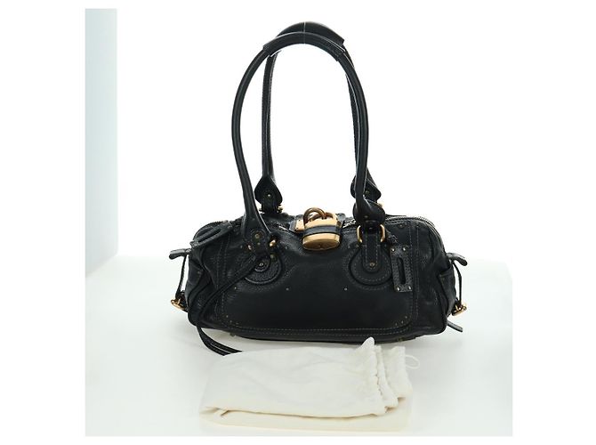 Chloé Sac à main Chloe Paddington en cuir noir or argent Auth am10896V - vue 12