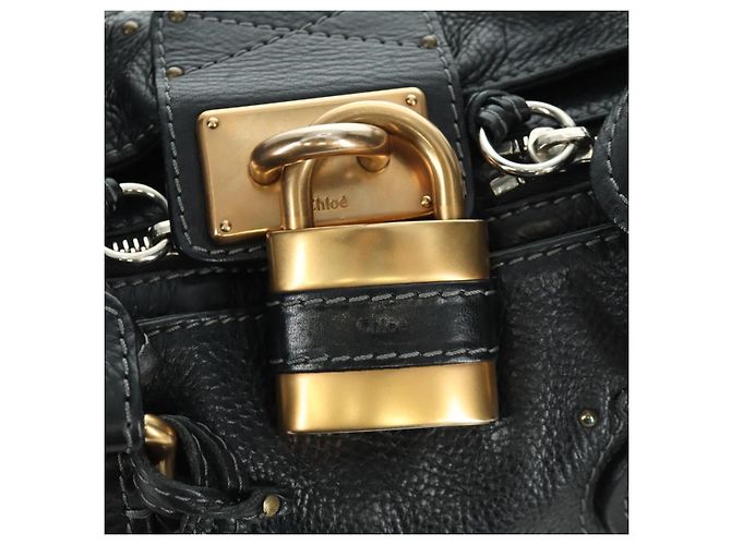 Chloé Sac à main Chloe Paddington en cuir noir or argent Auth am10896V - vue 18
