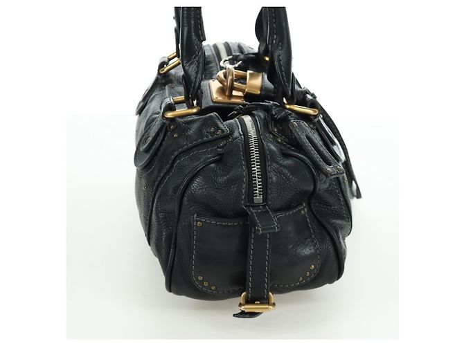 Chloé Sac à main Chloe Paddington en cuir noir or argent Auth am10896V - vue 4