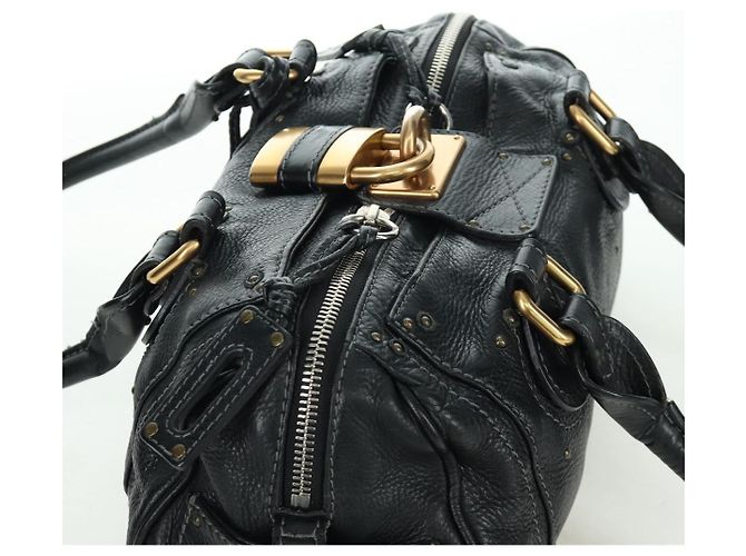 Chloé Sac à main Chloe Paddington en cuir noir or argent Auth am10896V - vue 6