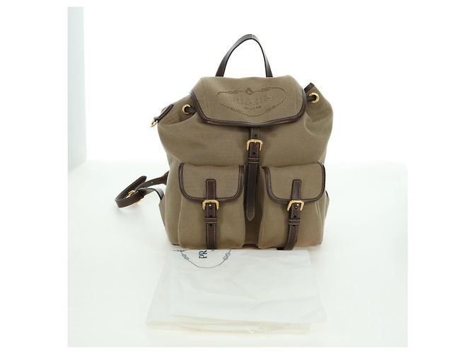 PRADA Backpack Canvas Beige Gold Auth 168350V Golden - view 12