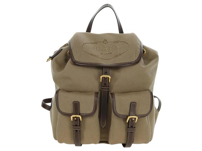 PRADA Backpack Canvas Beige Gold Auth 168350V Golden - view 13
