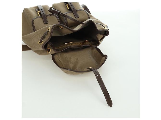 PRADA Backpack Canvas Beige Gold Auth 168350V Golden - view 25