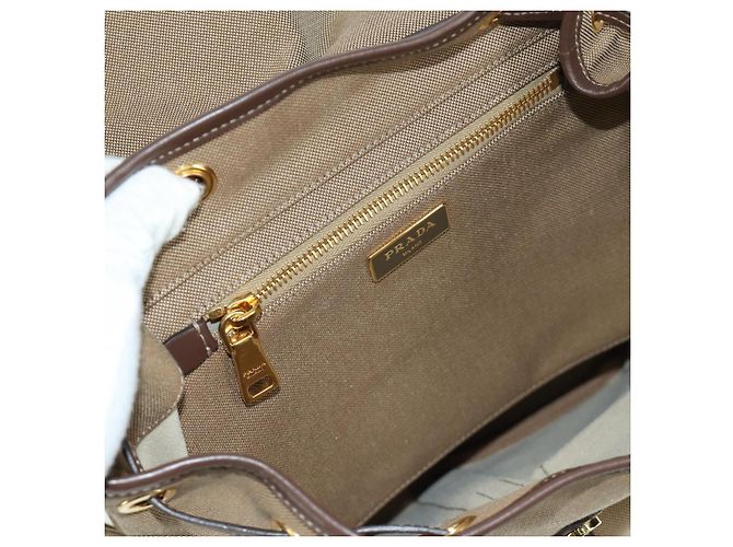 PRADA Backpack Canvas Beige Gold Auth 168350V Golden - view 29