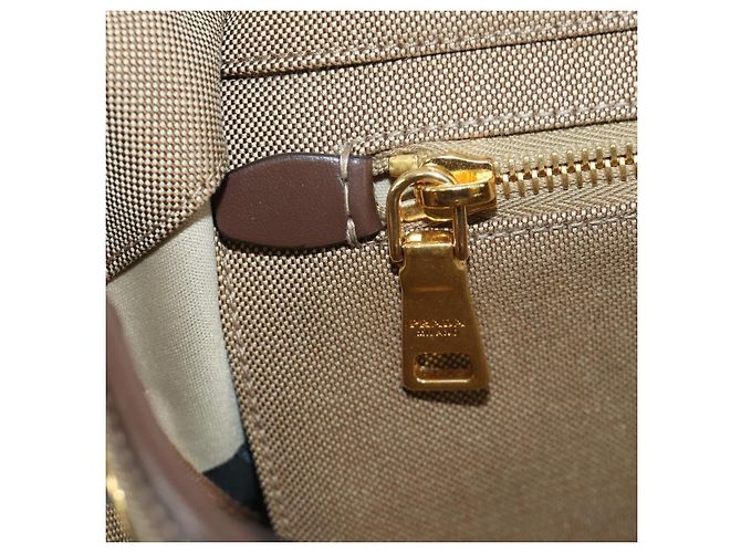 PRADA Backpack Canvas Beige Gold Auth 168350V Golden - view 30