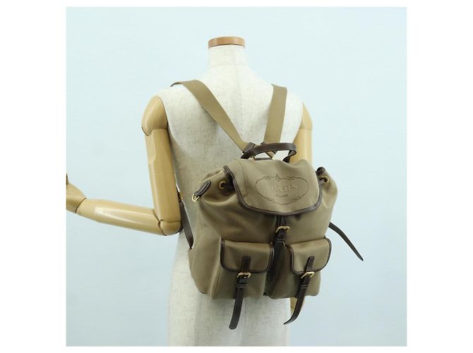 PRADA Backpack Canvas Beige Gold Auth 168350V Golden - view 32