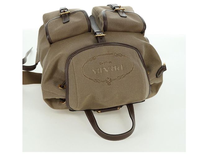 PRADA Backpack Canvas Beige Gold Auth 168350V Golden - view 6