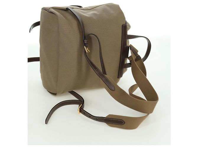PRADA Backpack Canvas Beige Gold Auth 168350V Golden - view 8