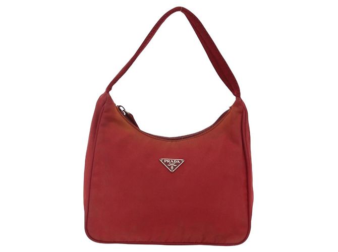 PRADA Borsa a mano in nylon rosso argento Auth LNZ991 - vista 13