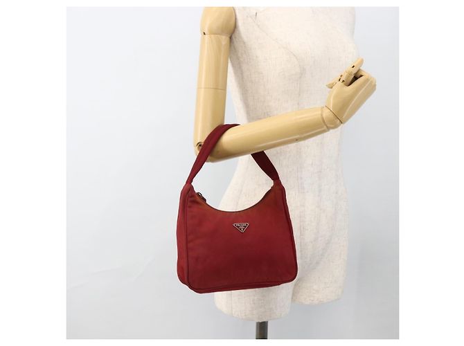 PRADA Borsa a mano in nylon rosso argento Auth LNZ991 - vista 21