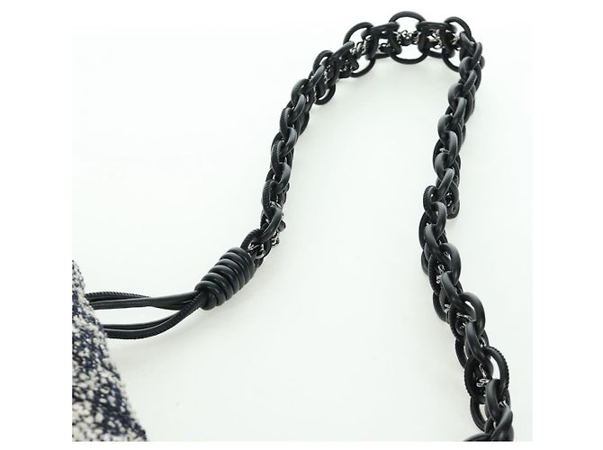 Borsa a Spalla CHANEL in tweed Bianco Nero CC Auth bs33641V - vista 14