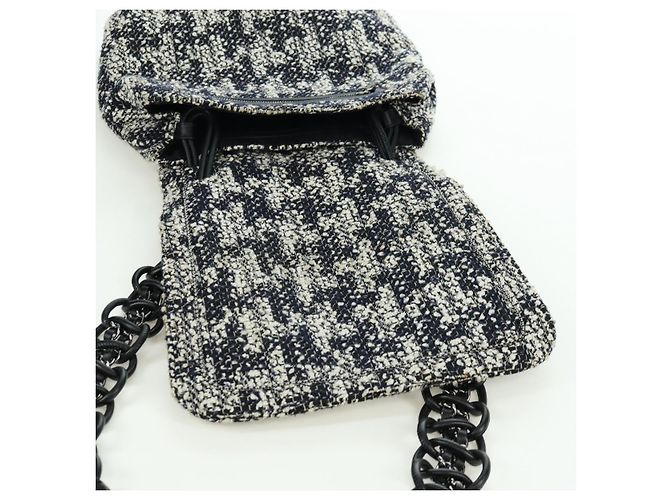Borsa a Spalla CHANEL in tweed Bianco Nero CC Auth bs33641V - vista 19