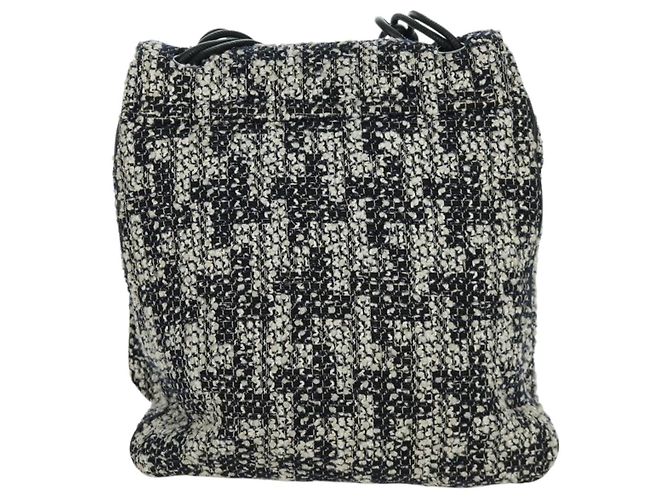 Borsa a Spalla CHANEL in tweed Bianco Nero CC Auth bs33641V - vista 2