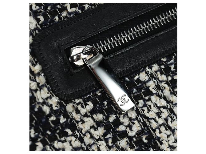 Borsa a Spalla CHANEL in tweed Bianco Nero CC Auth bs33641V - vista 20