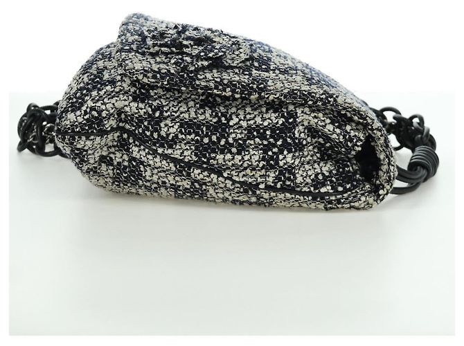 Borsa a Spalla CHANEL in tweed Bianco Nero CC Auth bs33641V - vista 4