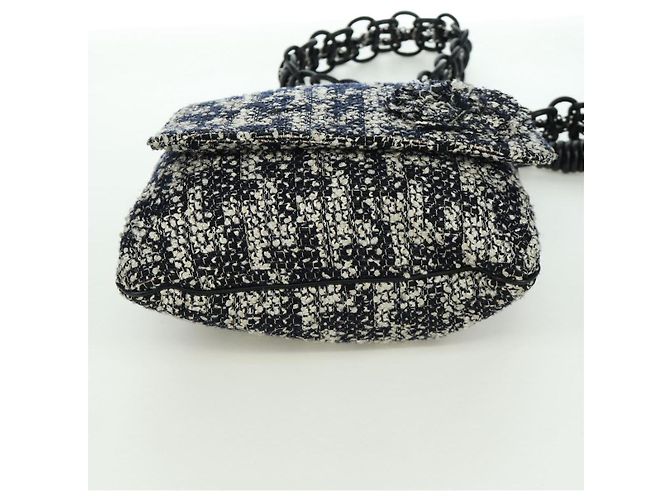 Borsa a Spalla CHANEL in tweed Bianco Nero CC Auth bs33641V - vista 5