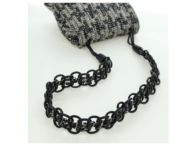 Borsa a Spalla CHANEL in tweed Bianco Nero CC Auth bs33641V - vista 7
