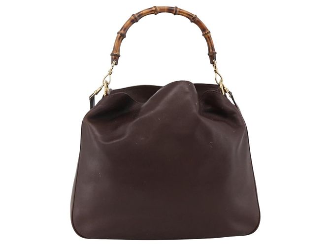 Borsa a Spalla in Pelle Gucci Bamboo 2way Marrone Oro 001 1705 1577 Auth th6602 D'oro - vista 2