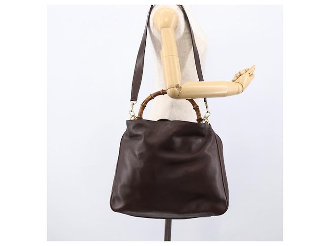 Borsa a Spalla in Pelle Gucci Bamboo 2way Marrone Oro 001 1705 1577 Auth th6602 D'oro - vista 23