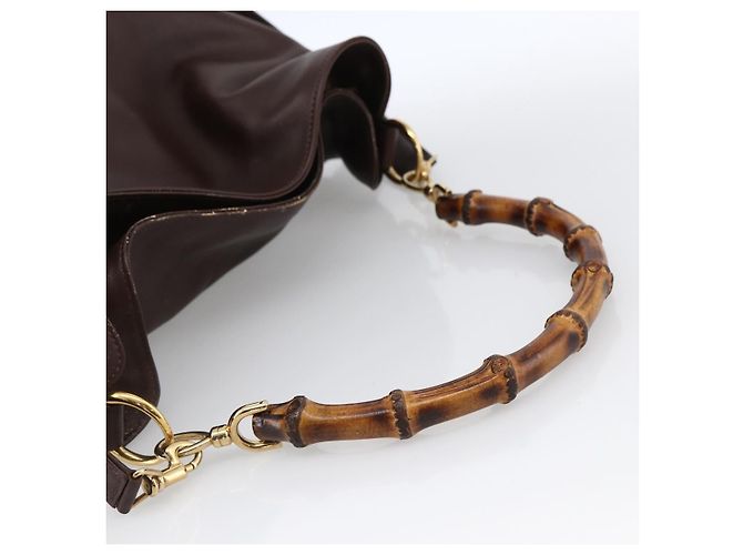 Borsa a Spalla in Pelle Gucci Bamboo 2way Marrone Oro 001 1705 1577 Auth th6602 D'oro - vista 7