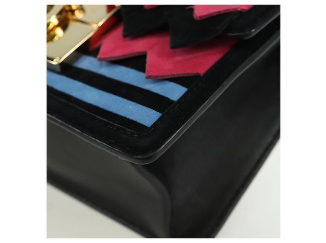 Borsa a Spalla Gancini in Camoscio Nero Rosa Oro Auth ARZ419M di Salvatore Ferragamo D'oro - vista 15