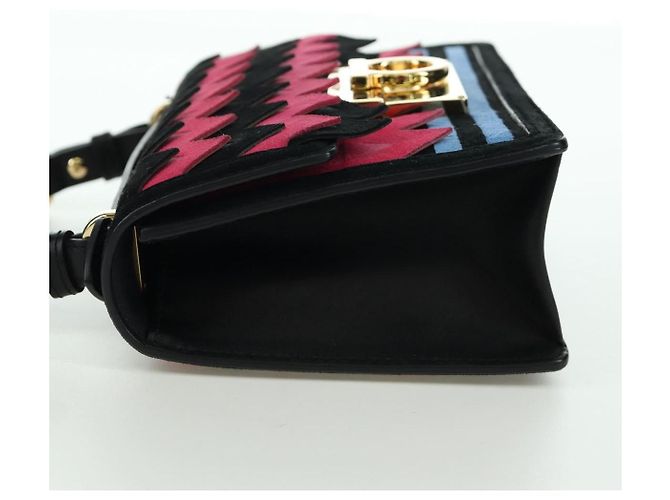 Borsa a Spalla Gancini in Camoscio Nero Rosa Oro Auth ARZ419M di Salvatore Ferragamo D'oro - vista 3