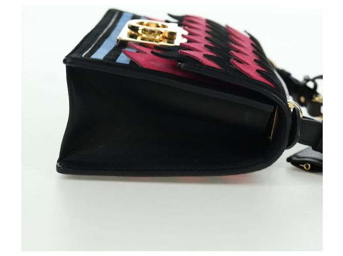 Borsa a Spalla Gancini in Camoscio Nero Rosa Oro Auth ARZ419M di Salvatore Ferragamo D'oro - vista 4