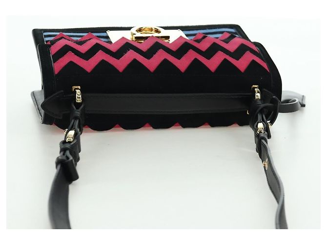 Borsa a Spalla Gancini in Camoscio Nero Rosa Oro Auth ARZ419M di Salvatore Ferragamo D'oro - vista 6
