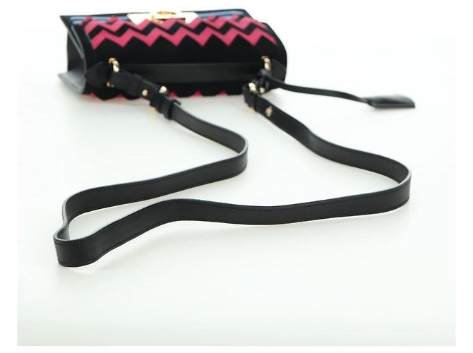 Borsa a Spalla Gancini in Camoscio Nero Rosa Oro Auth ARZ419M di Salvatore Ferragamo D'oro - vista 7