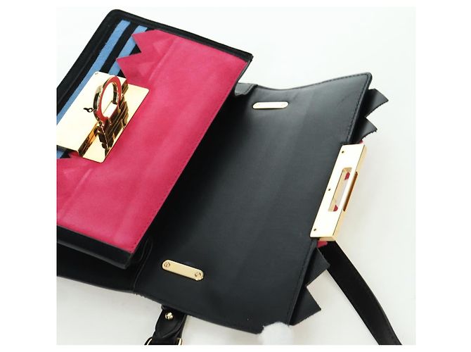 Borsa a Spalla Gancini in Camoscio Nero Rosa Oro Auth ARZ419M di Salvatore Ferragamo D'oro - vista 9