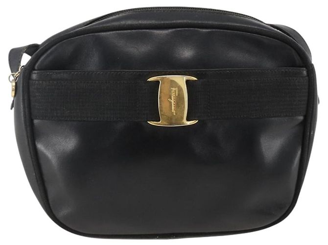 Borsa a Spalla Vala in Pelle Nera e Oro Salvatore Ferragamo Auth BA11345 Nero D'oro - vista 13