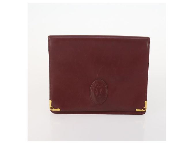 CARTIER Borsa Clutch Must Line in Pelle 2 Pezzi Bordeaux Oro Auth BA10341 D'oro Bordò - vista 2