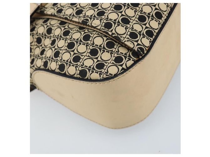 Borsa a Spalla Gancini in Tela Beige Argento Salvatore Ferragamo Auth ka2988 - vista 14