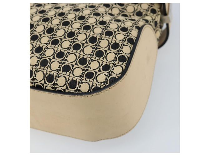 Borsa a Spalla Gancini in Tela Beige Argento Salvatore Ferragamo Auth ka2988 - vista 15