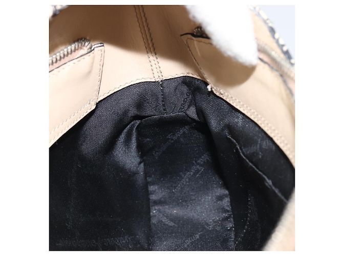 Borsa a Spalla Gancini in Tela Beige Argento Salvatore Ferragamo Auth ka2988 - vista 19