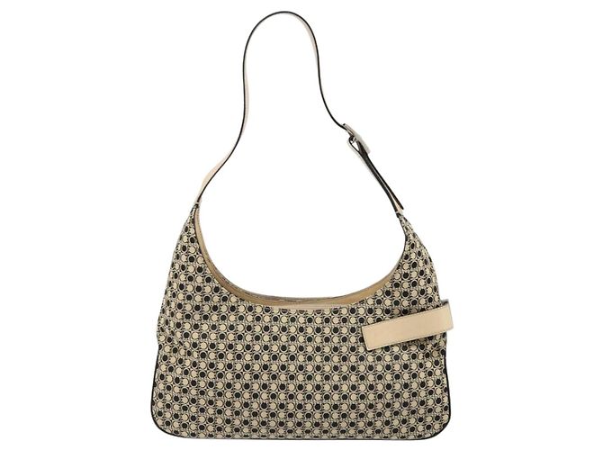 Borsa a Spalla Gancini in Tela Beige Argento Salvatore Ferragamo Auth ka2988 - vista 2