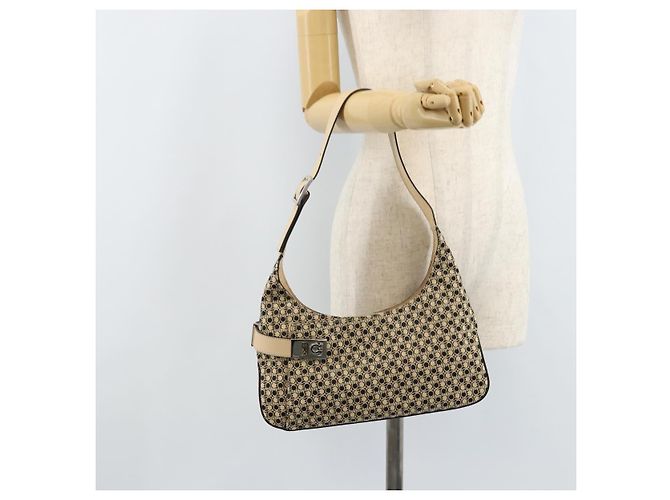 Borsa a Spalla Gancini in Tela Beige Argento Salvatore Ferragamo Auth ka2988 - vista 22
