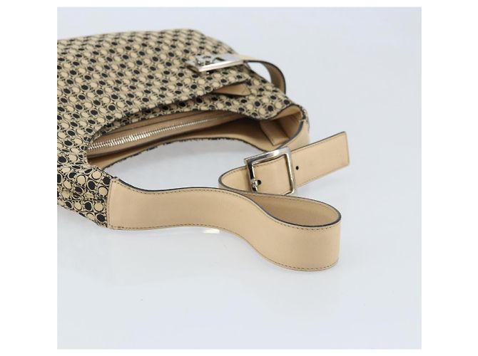 Borsa a Spalla Gancini in Tela Beige Argento Salvatore Ferragamo Auth ka2988 - vista 7