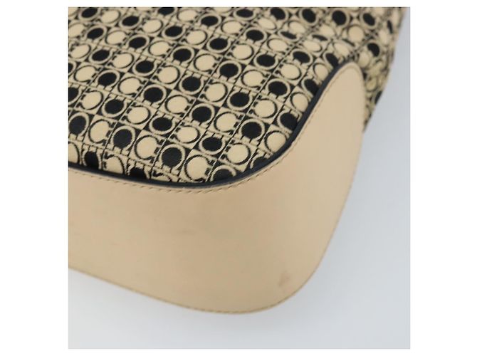 Borsa a Spalla Gancini in Tela Beige Argento Salvatore Ferragamo Auth ka2988 - vista 9