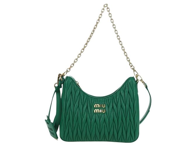 Borsa a Spalla Miu Miu Matelassé in Pelle 2 in 1 Verde Oro Auth 171450SAM D'oro - vista 13