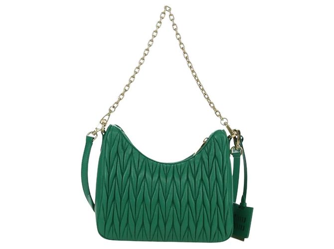 Borsa a Spalla Miu Miu Matelassé in Pelle 2 in 1 Verde Oro Auth 171450SAM D'oro - vista 2