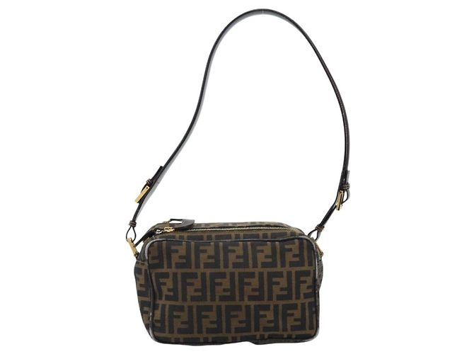 Borsa a Spalla in Tela Zucca FENDI Marrone Nero Auth LNZ213 - vista 13