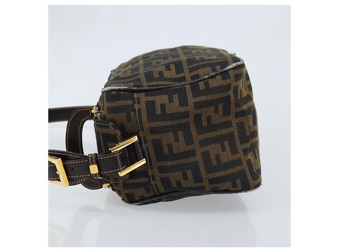 Borsa a Spalla in Tela Zucca FENDI Marrone Nero Auth LNZ213 - vista 4