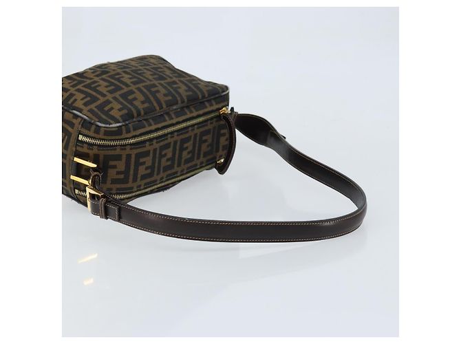 Borsa a Spalla in Tela Zucca FENDI Marrone Nero Auth LNZ213 - vista 7