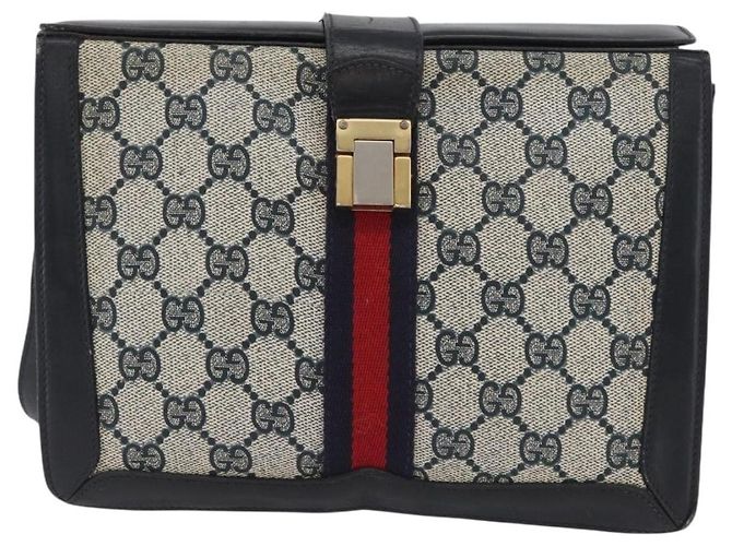 Borsa a Spalla Gucci GG Supreme Sherry Line PVC Blu Navy Oro Auth 171984 D'oro - vista 13